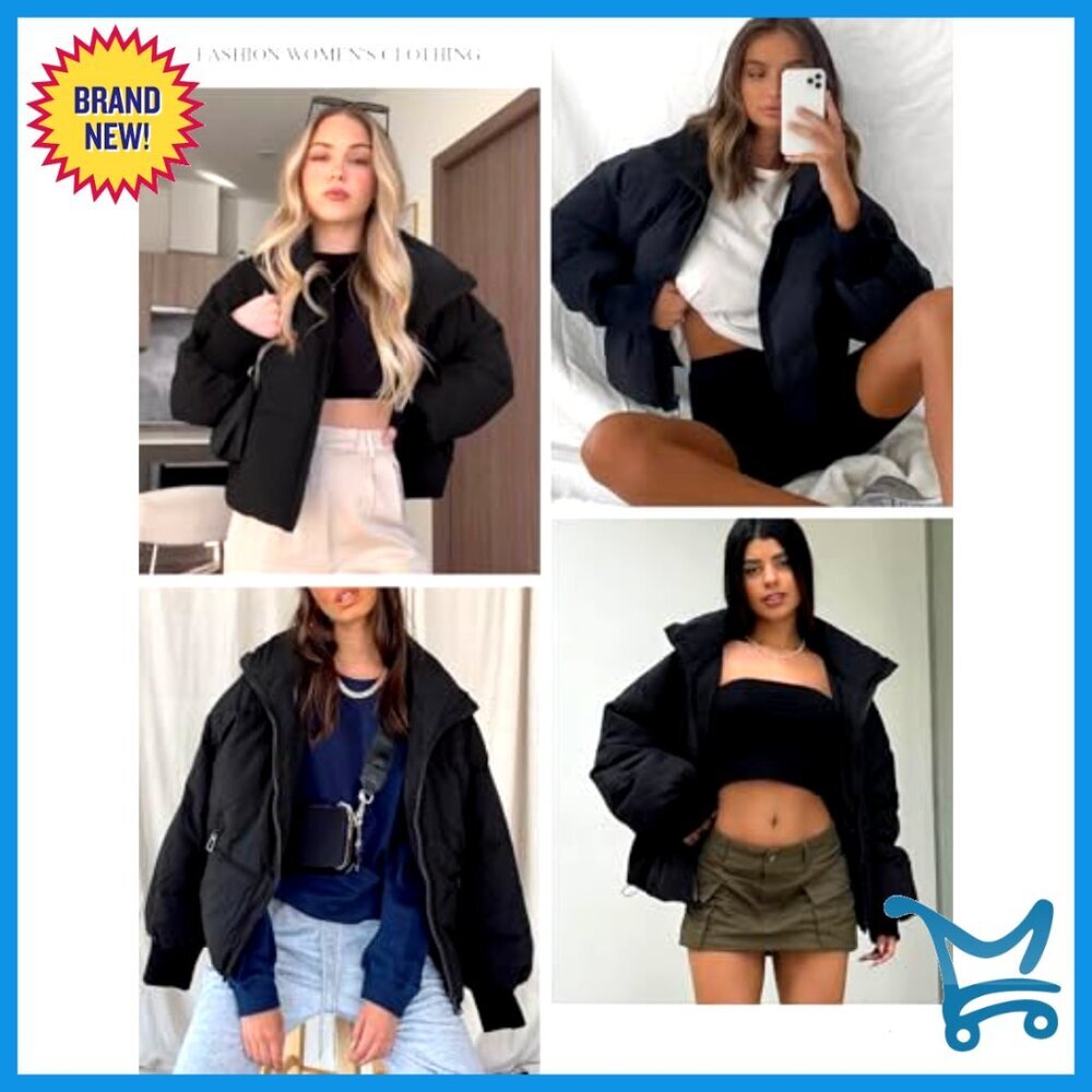 Cropped Puffer Jacket Quilted Lightweight Winter Coat Chic Warm Outerwear - Picture 6 of 7